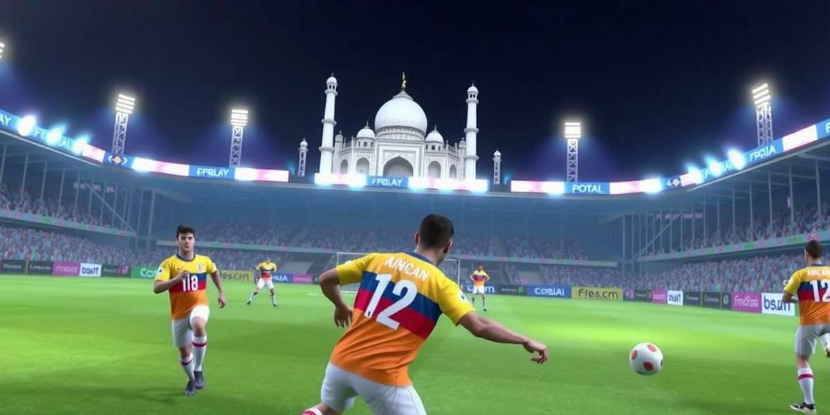 Bharat Ka Football Gameplay Bharat Ka Football gameplay showing players in traditional Indian jerseys playing in a stadium with iconic Indian landmarks in background