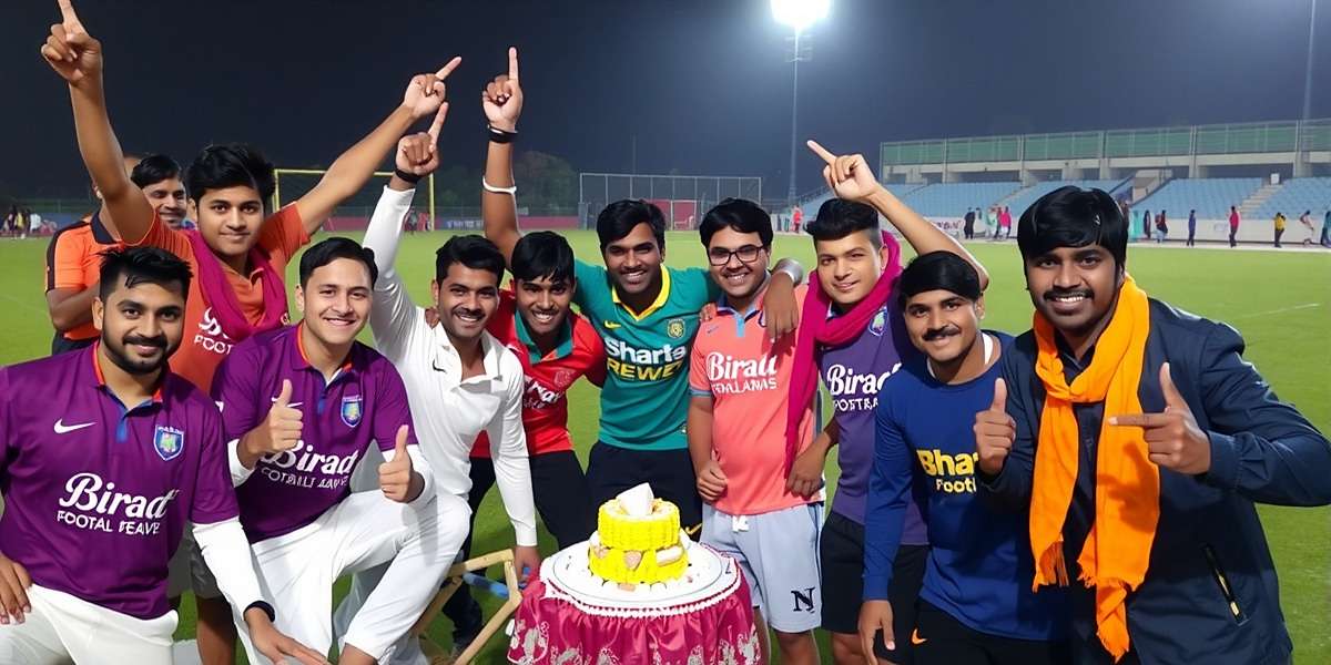 Bharat Ka Football Community Bharat Ka Football community showing players from different Indian states celebrating a clan victory with traditional Indian sweets and music