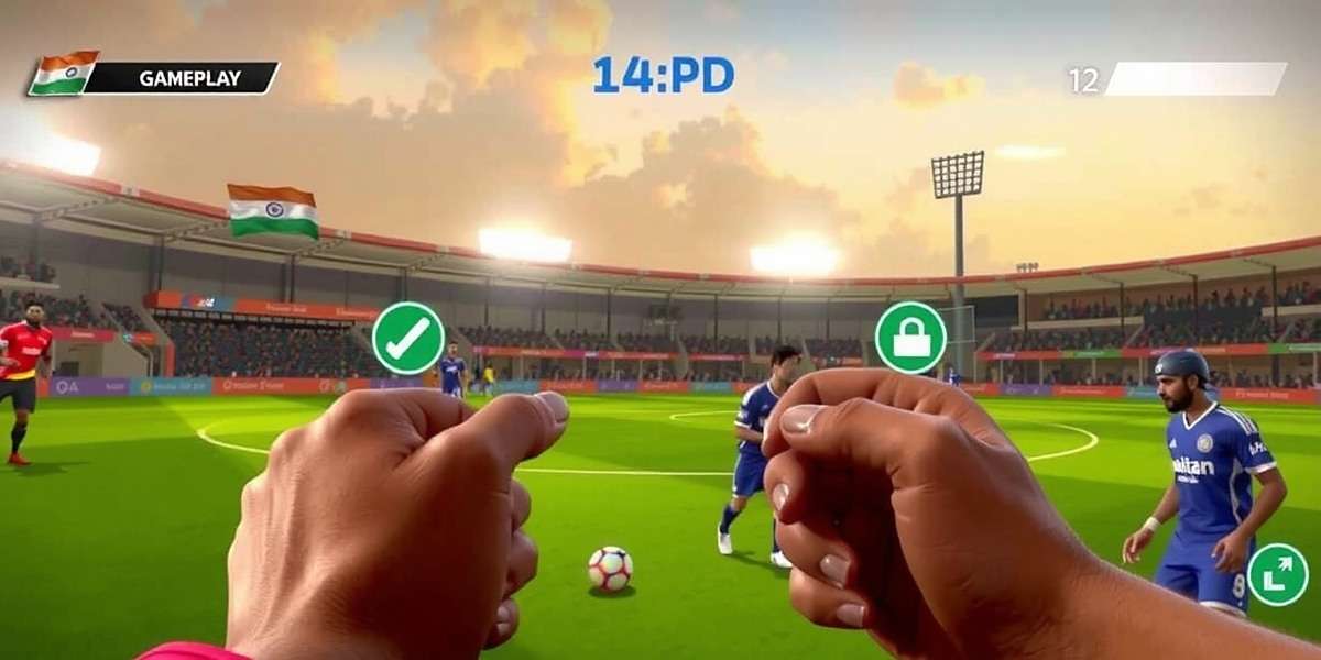 Bharat Ka Football Gameplay Features Bharat Ka Football gameplay showing touch controls and player movements during an intense match with regional Indian stadium background